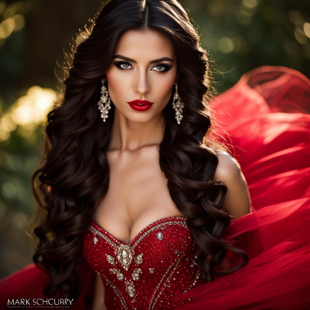 Fae Princess Portrait in Red Ballgown