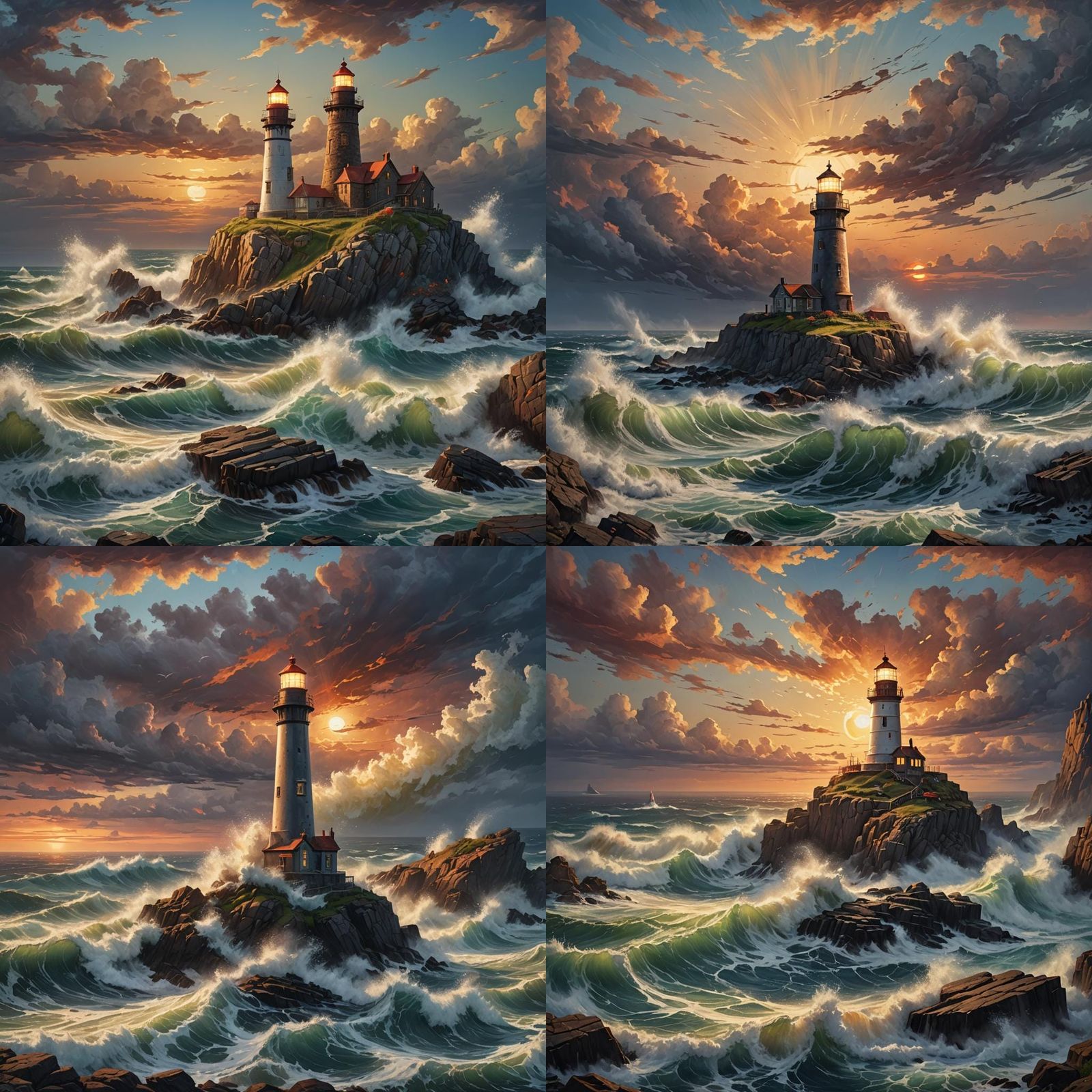 Seashore Lighthouse Impasto Painting at Sunset