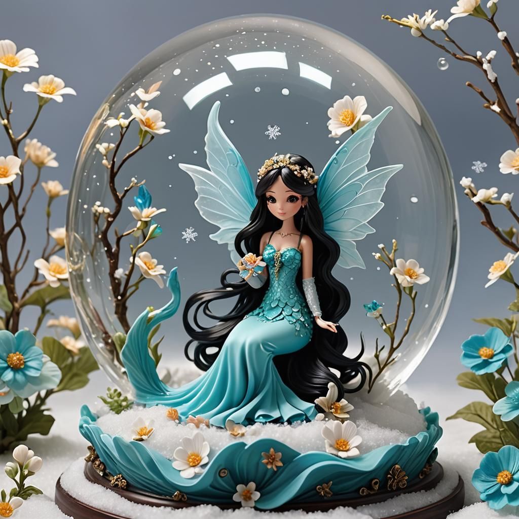 Anime Mermaid Fairy Doll in Snow Globe