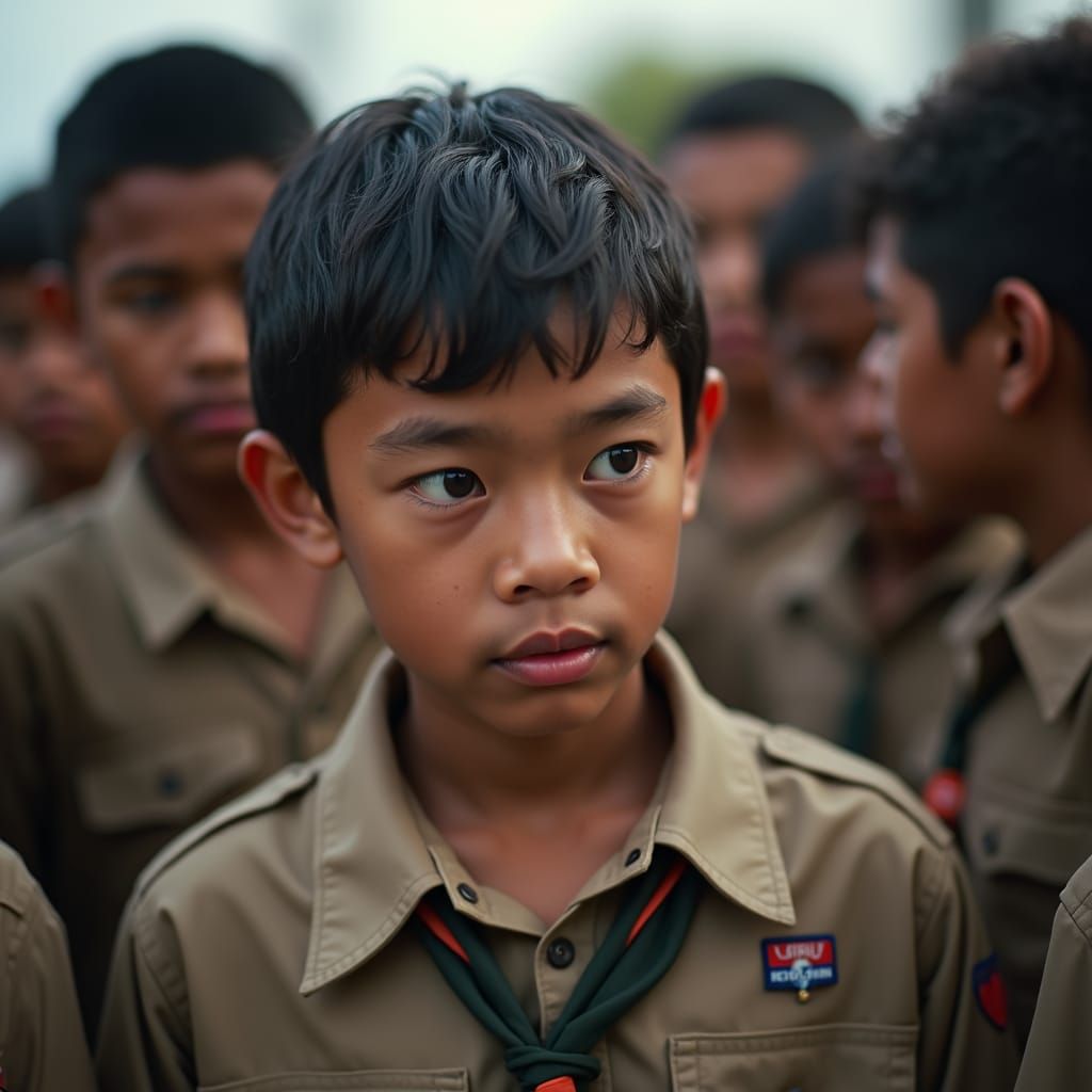 Boy Scout's Secret Admiration: A Hyperrealistic Portrait