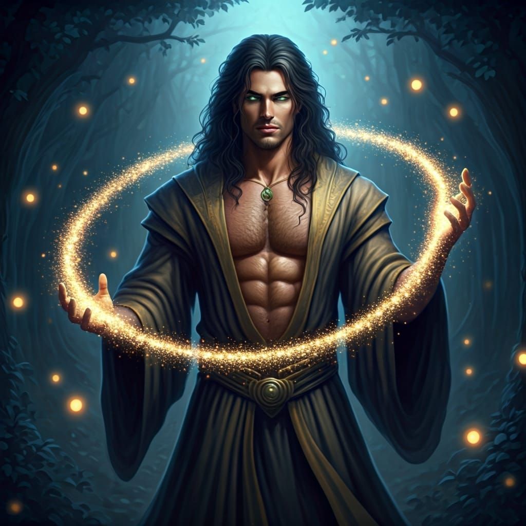 Ethereal Wizard Conjuring Energy in a Mystical Realm