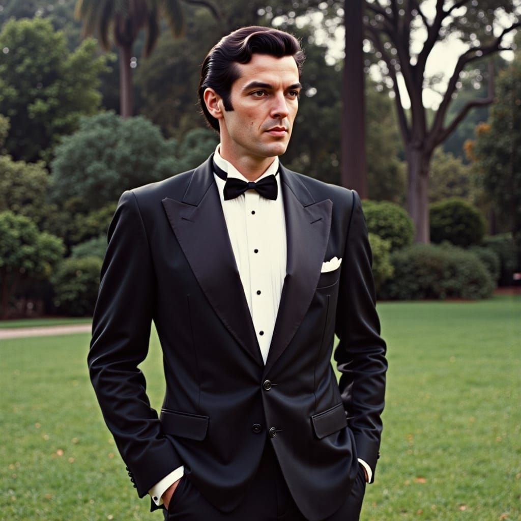 Tyrone Power as Film Noir Idol on Estate Lawn