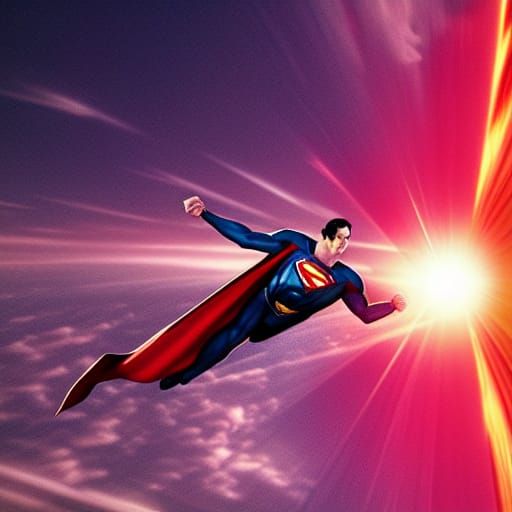 Superman Glitch Art Ascending Above the Sun