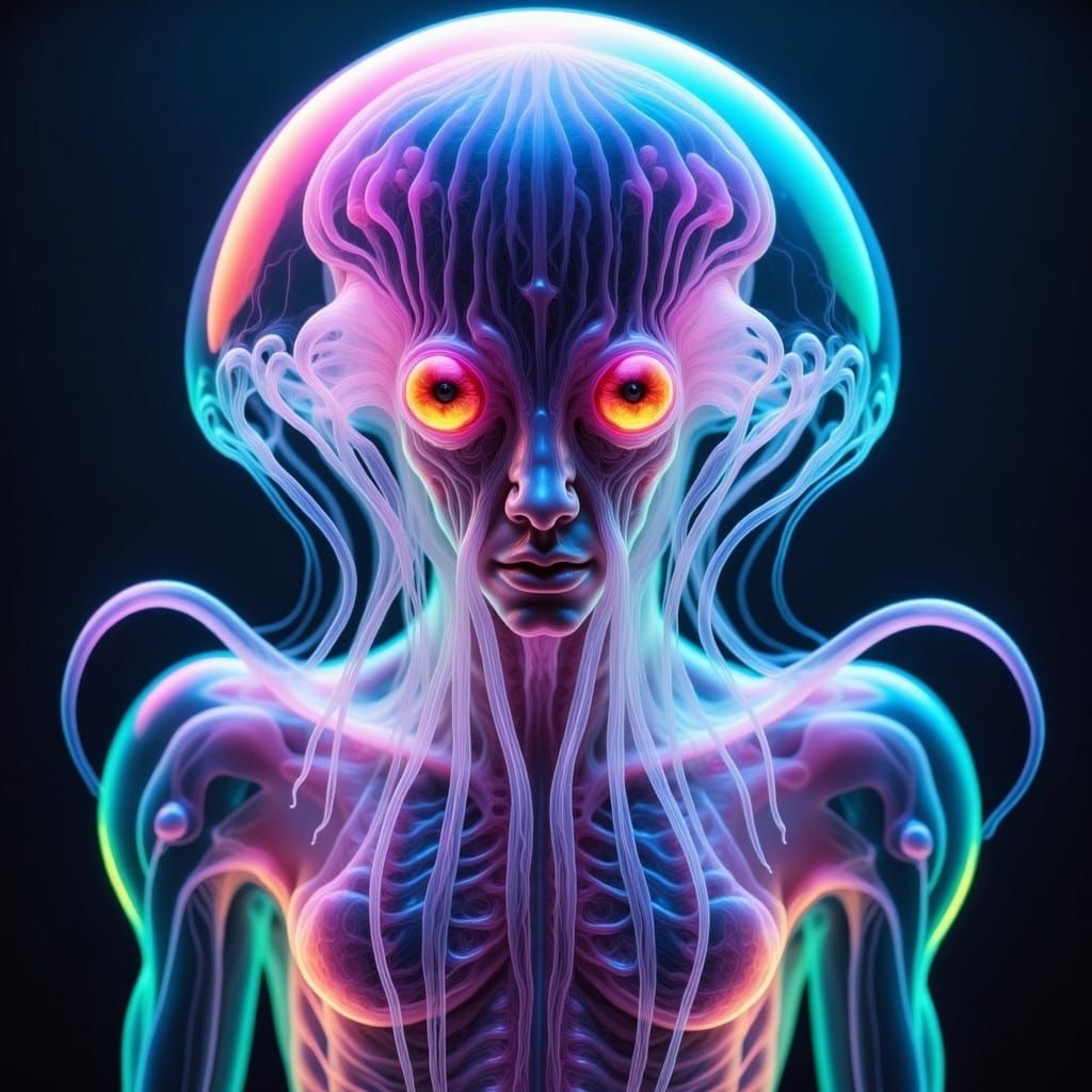 Ethereal Alien Form in Futuristic Biomechanical Art Style