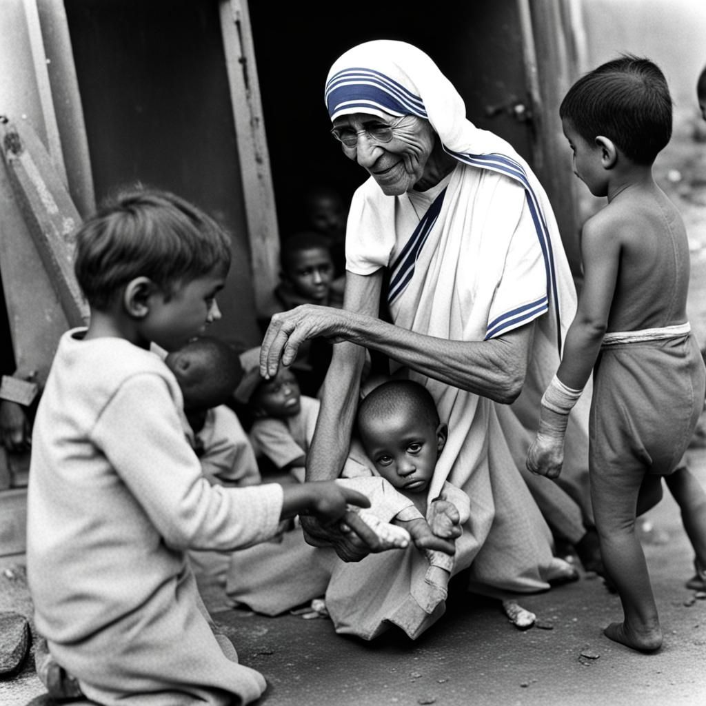 Mother Teresa Helping the Needy
