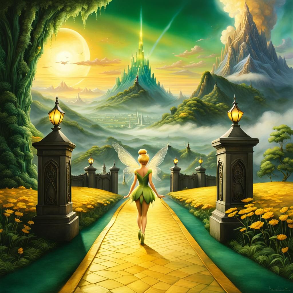 Tinkerbell at Emerald City: Ethereal Watercolor Fantasy