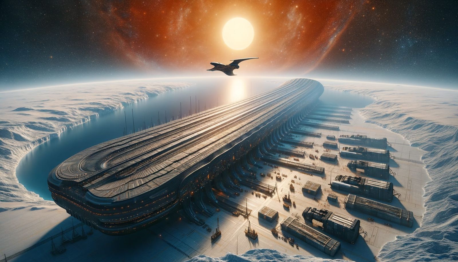 Sublight Starship Construction Above Ice Planet