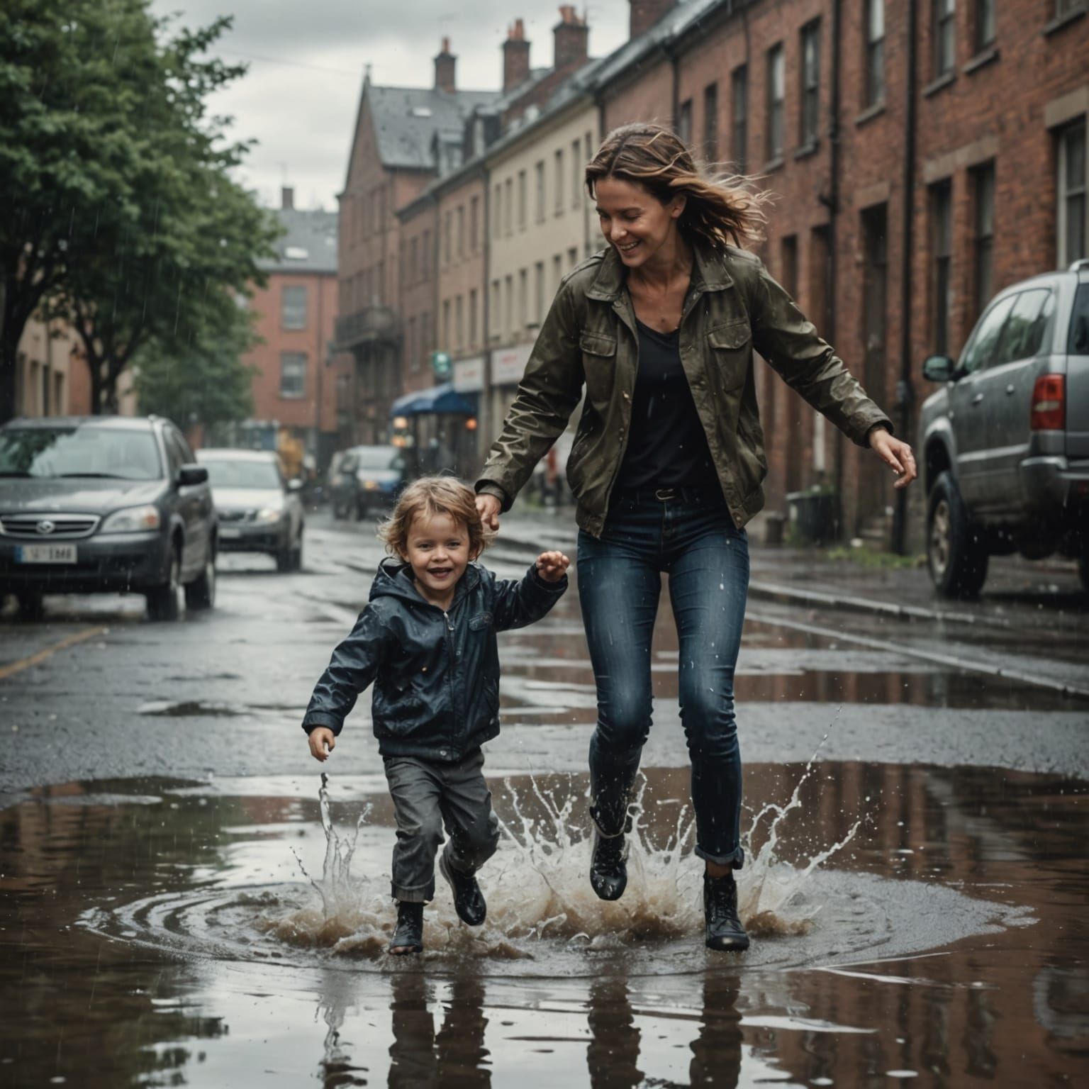 Joyful Moment Captured in Watercolor Style Matte Painting
