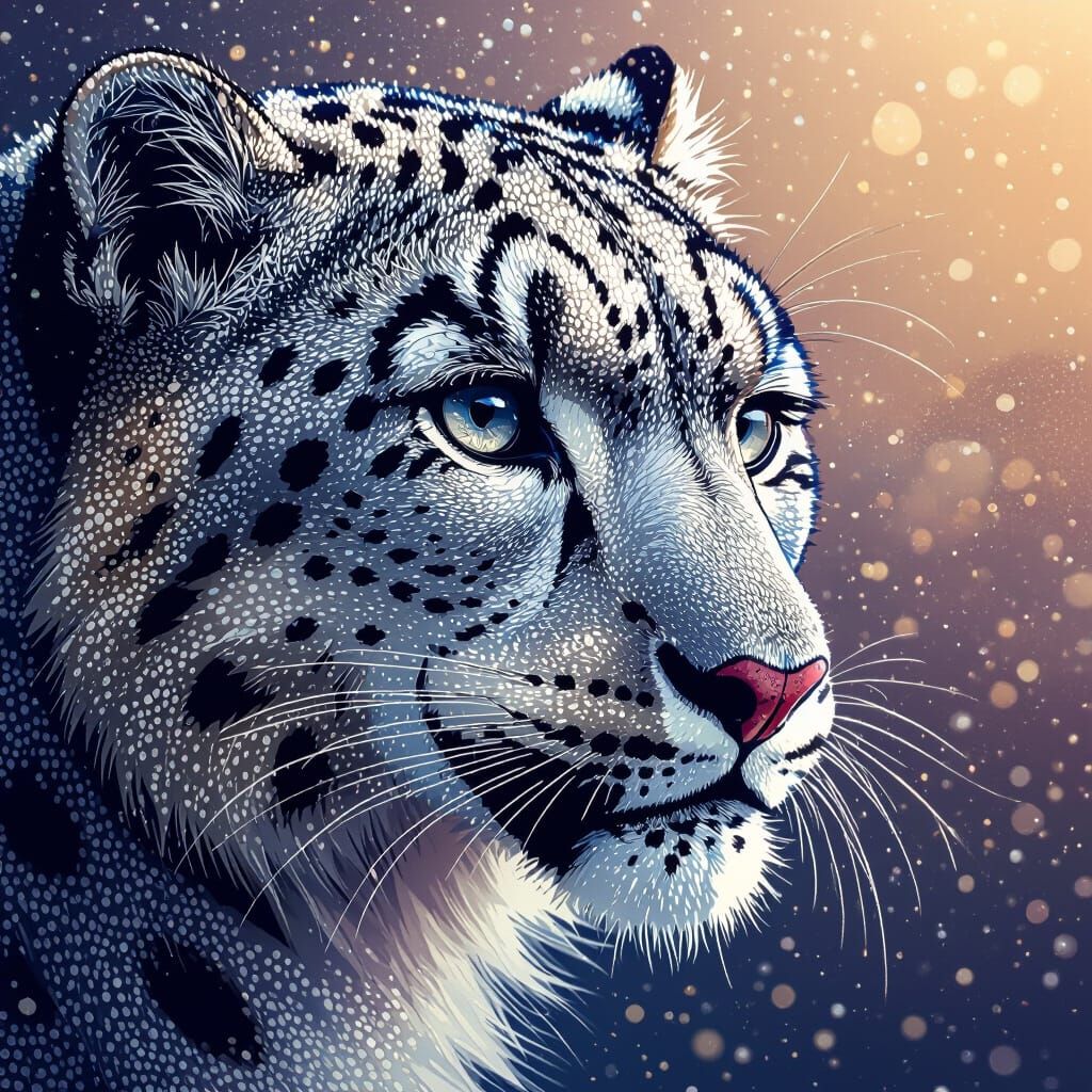 A captivating black and white pointillism portrait of a maje...