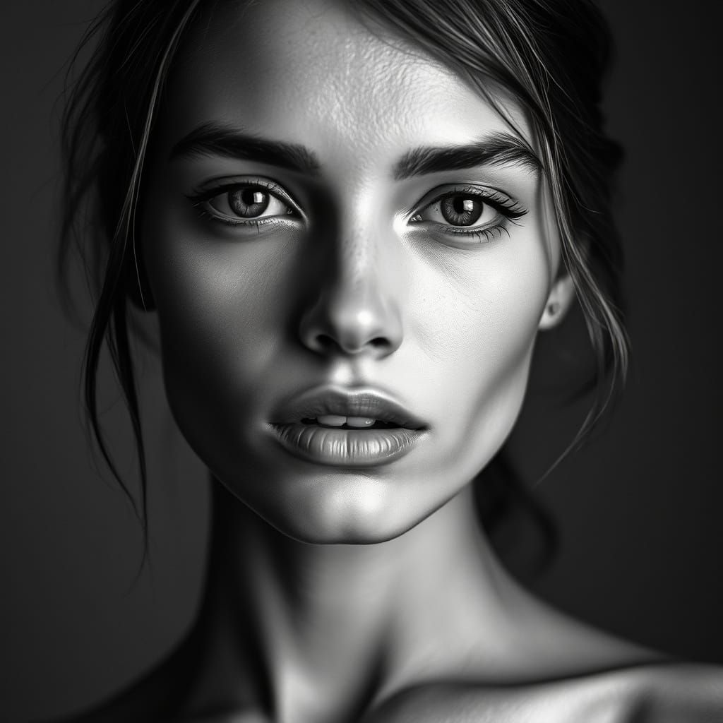 Gritty Black and White Portrait of a Supermodel's Face