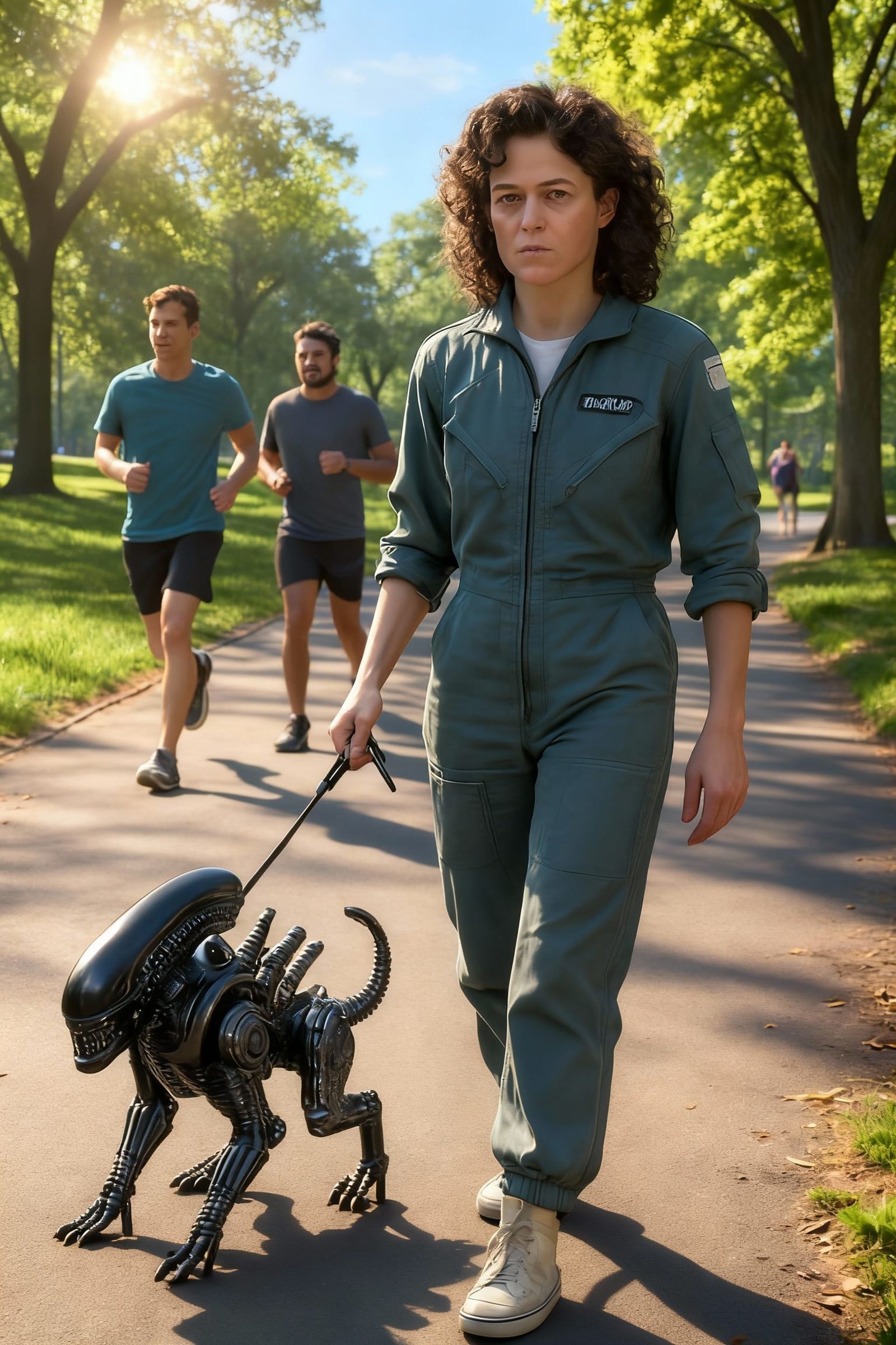 Alien Dog Walker in Central Park on Sunny Day