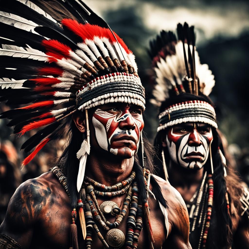 Hyperrealistic Indigenous Warriors in Battle Attire