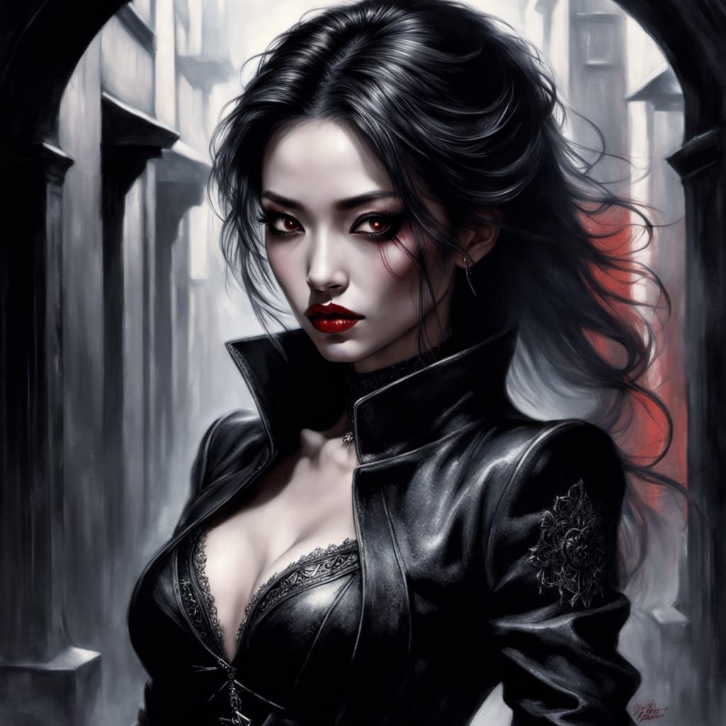 Ethereal Gothic Beauty in Dark Alleyway