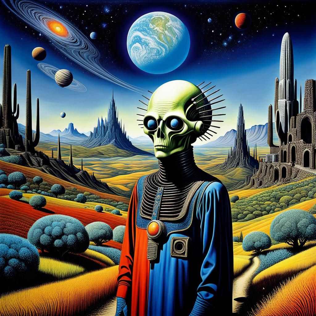 Cosmic Dreamers in Surrealist Oil Painting