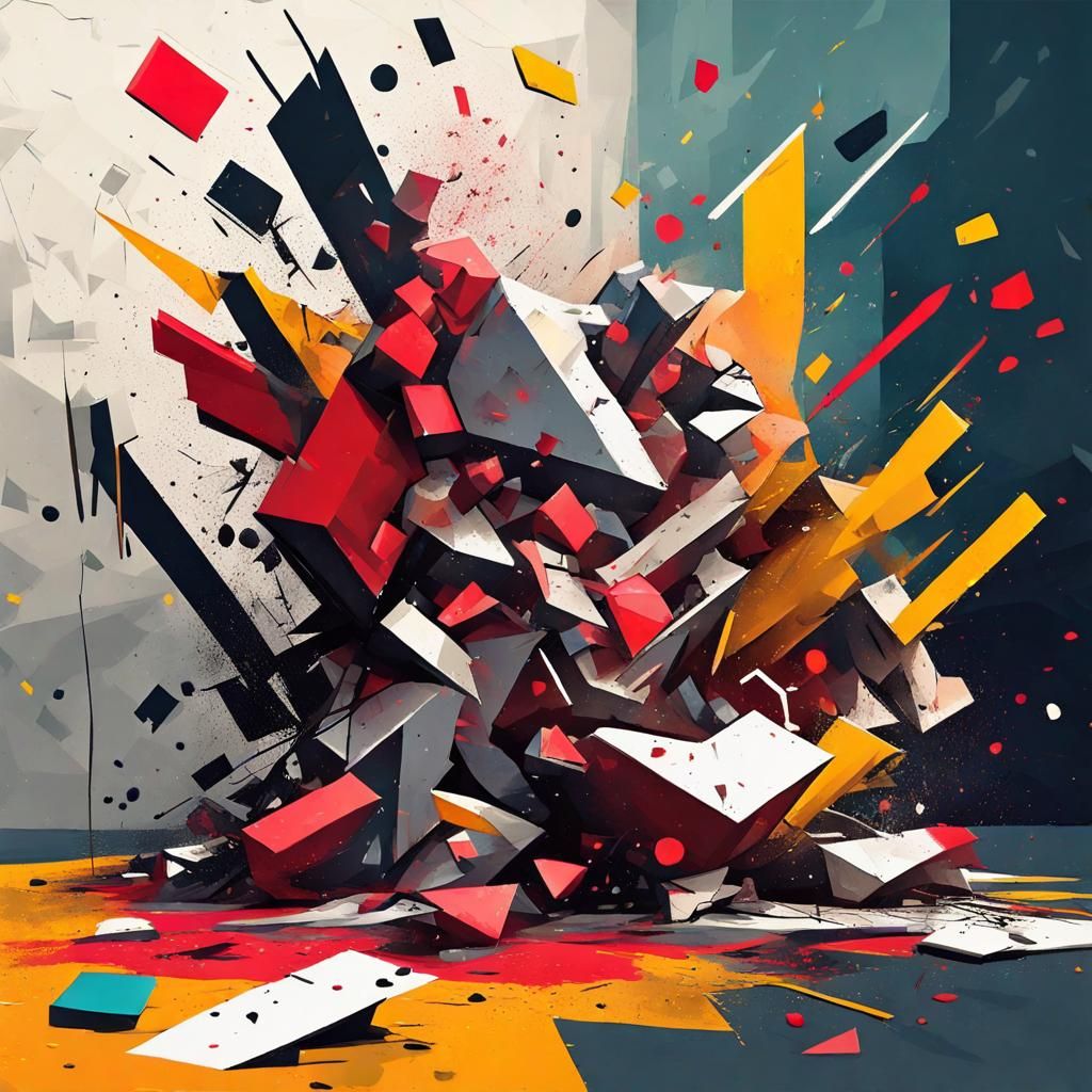 Abstract Demolition of Love in Neo-Cubism Style