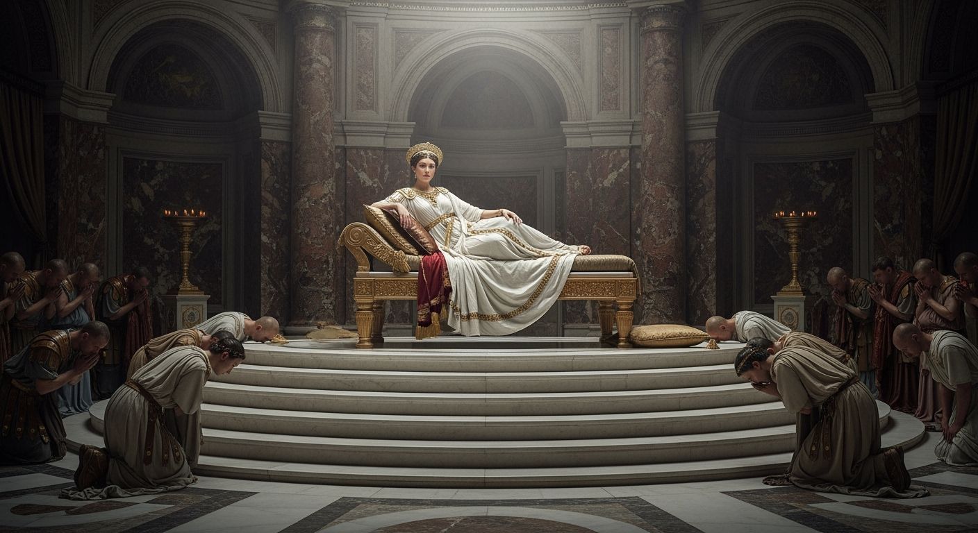 Majestic Roman Empress in Imperial Palace Throne Room