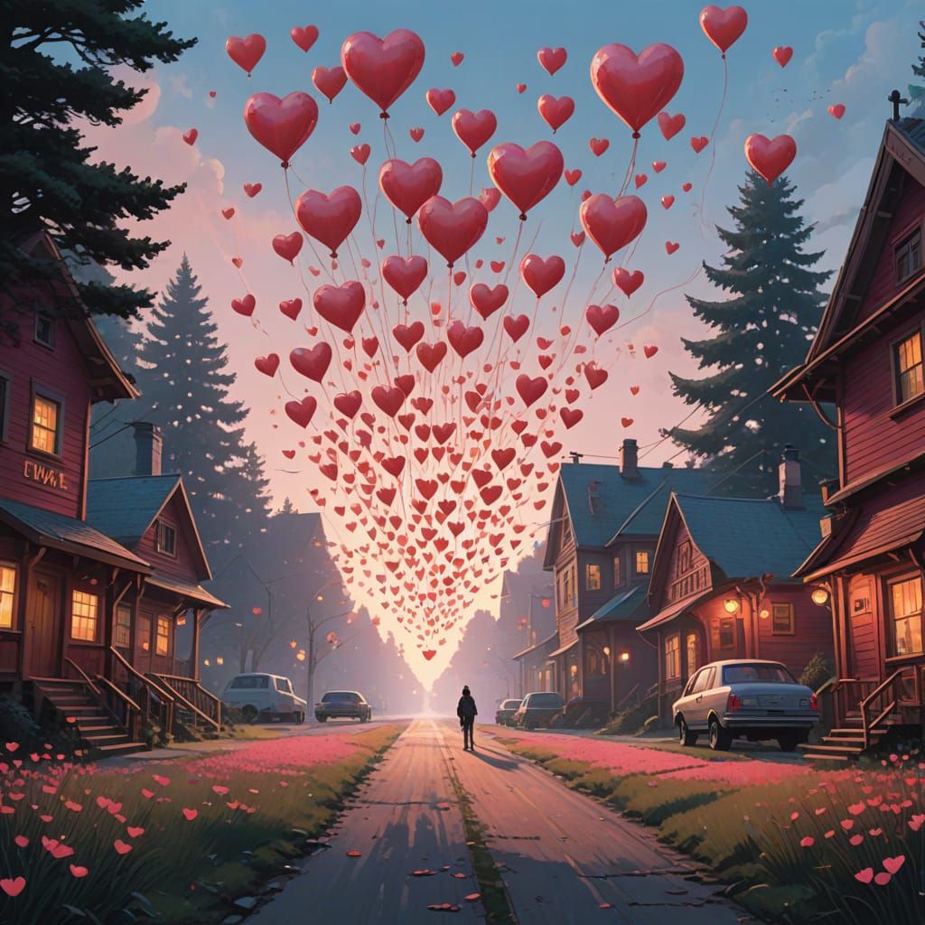 Whimsical Valentine's Card with Delicate Hearts in Warm, Rom...