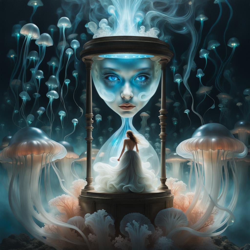 Bioluminescent Crystal Demon in Giger Style