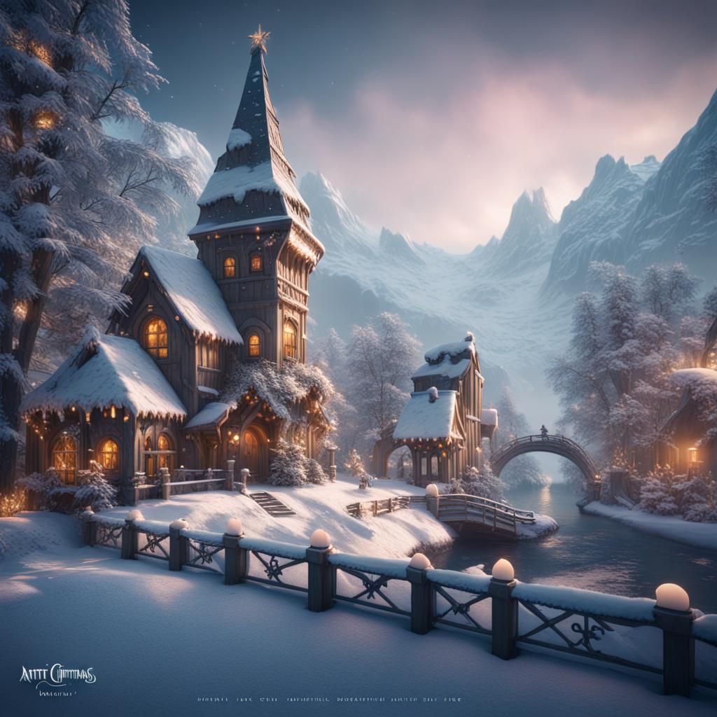 Fantastical Snowy Christmas Scene in Deep Color