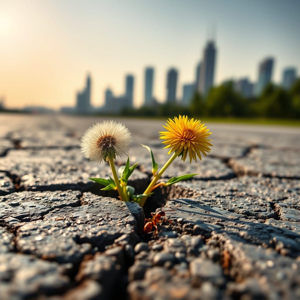 Vibrant Dandelion Blooms Amidst Urban Asphalt