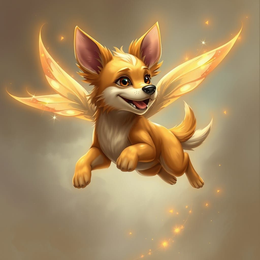 Golden Fantasy Dog Soars in Whimsical Disney-Style Art
