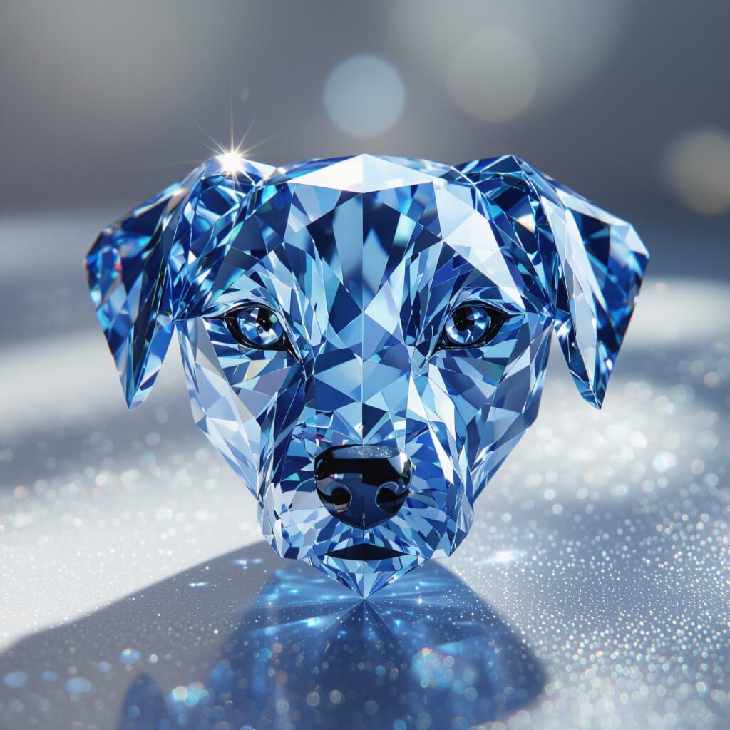 Brilliant Blue Diamond Dog Head Sculpture