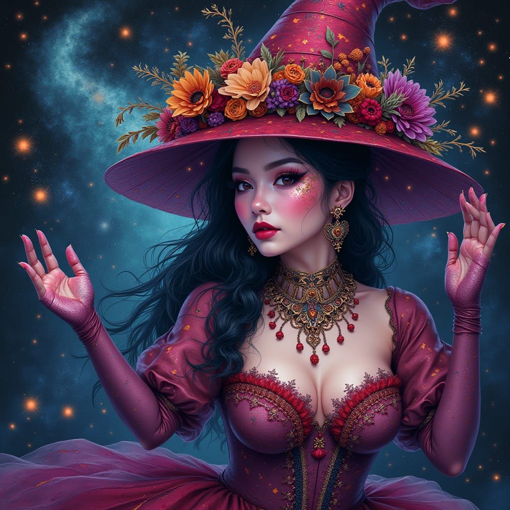 Mistress Lucy Liu in Cosmic Halloween Costume Illustration