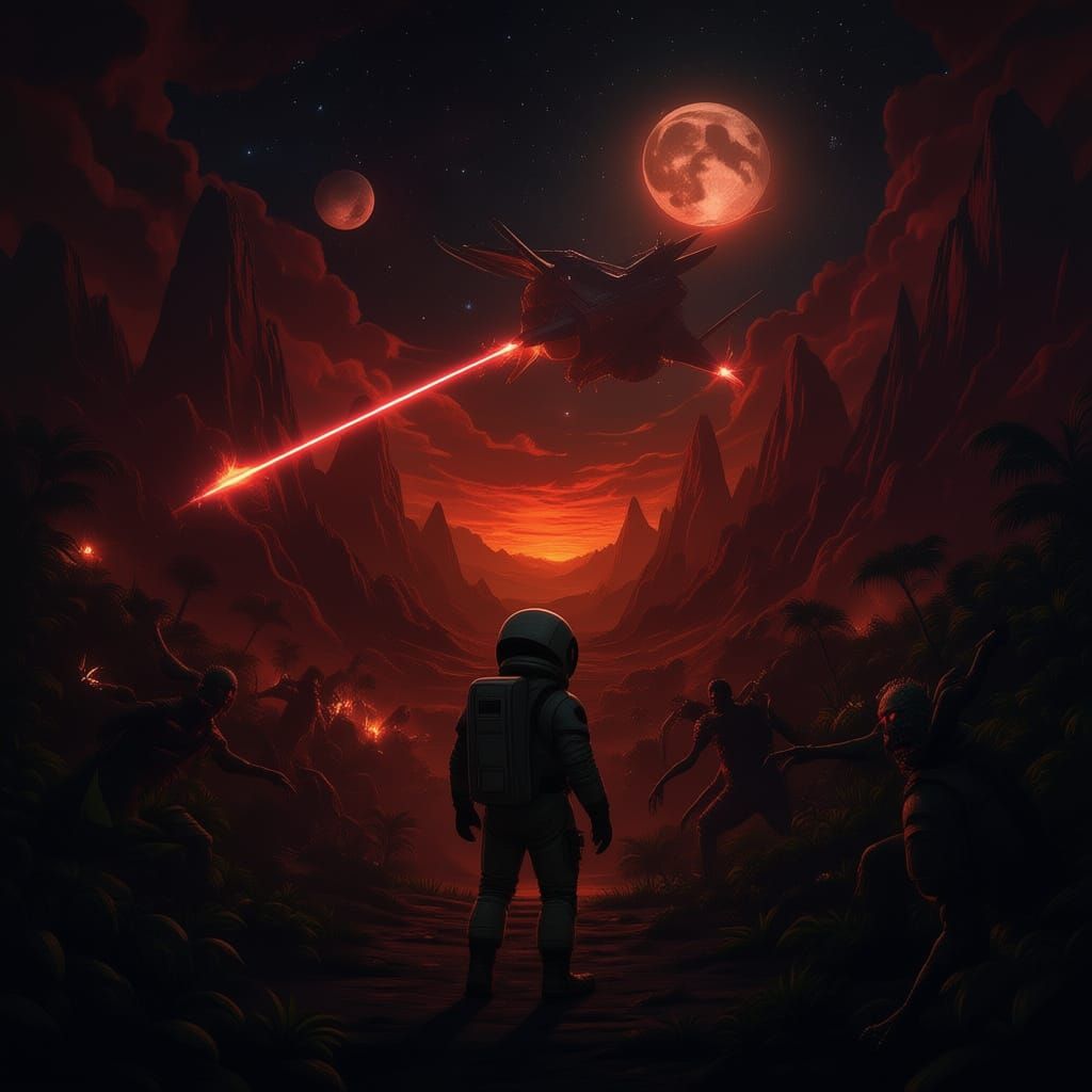 Astronaut on Bioluminescent Alien Planet