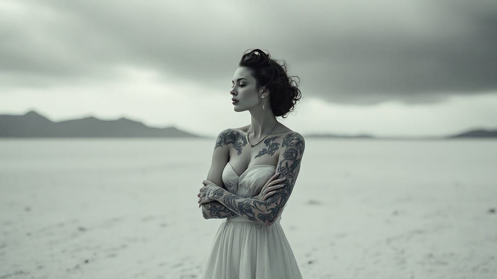 Glamorous Woman in Post-Apocalyptic Stillness