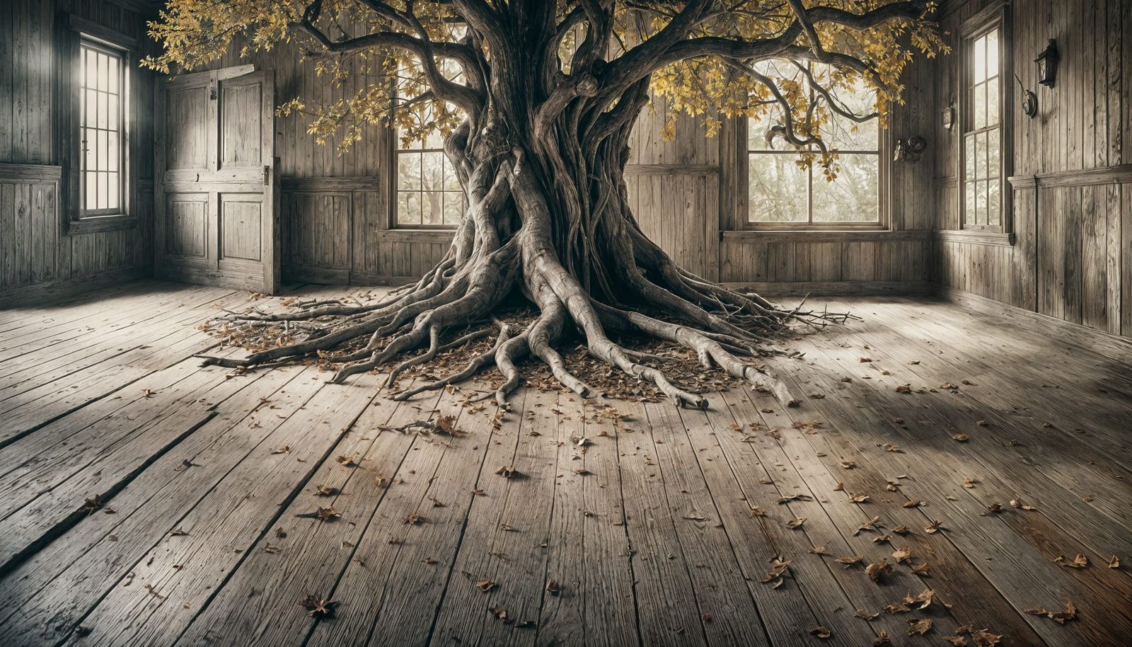 Antique Portrait: Autumn Tree Emerges in Sepia Tone