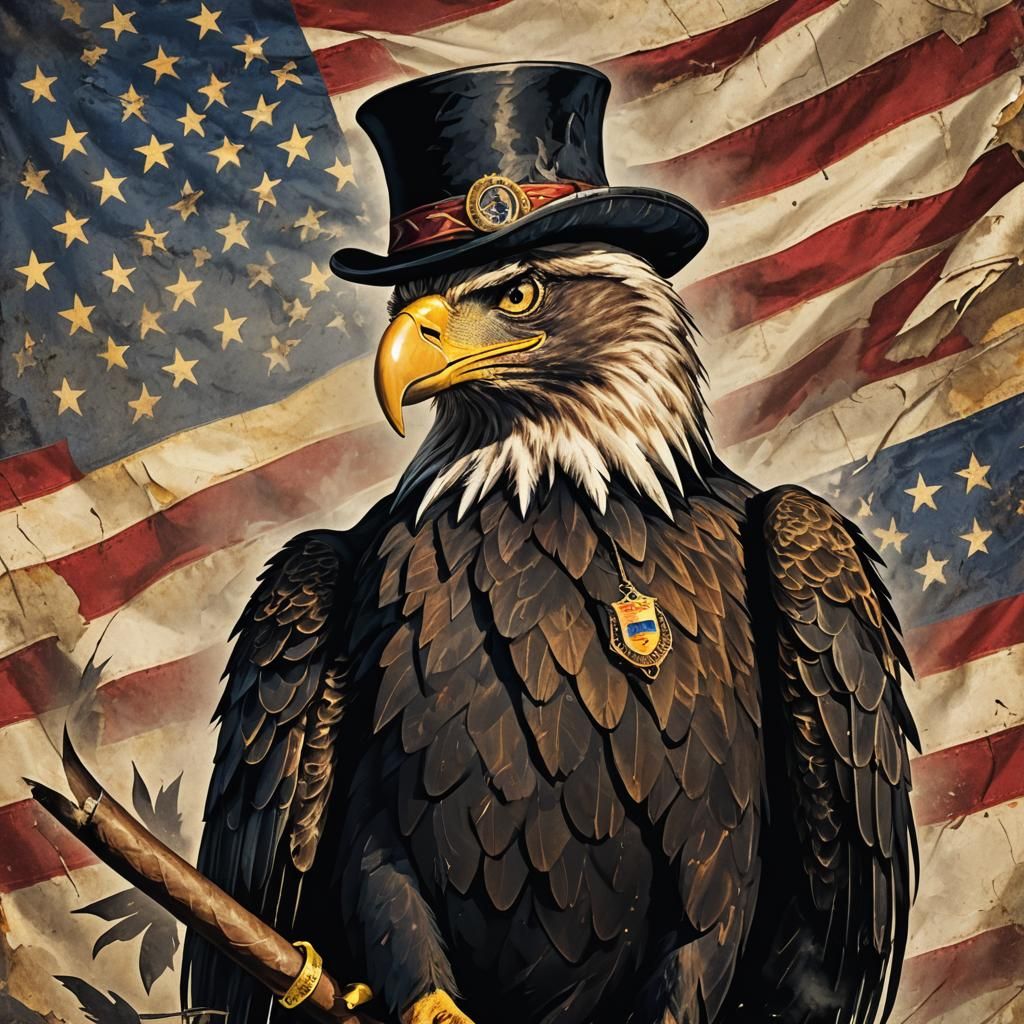 Patriotic Eagle with Cigar in Gothic Art Style