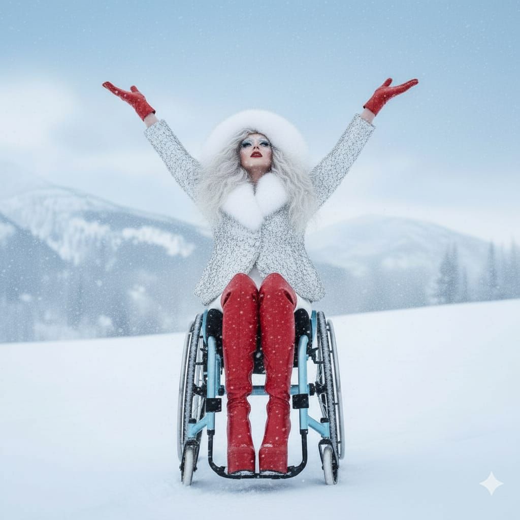 Winter Goddess in Snowy Blizzard, Glamorous Chic Style
