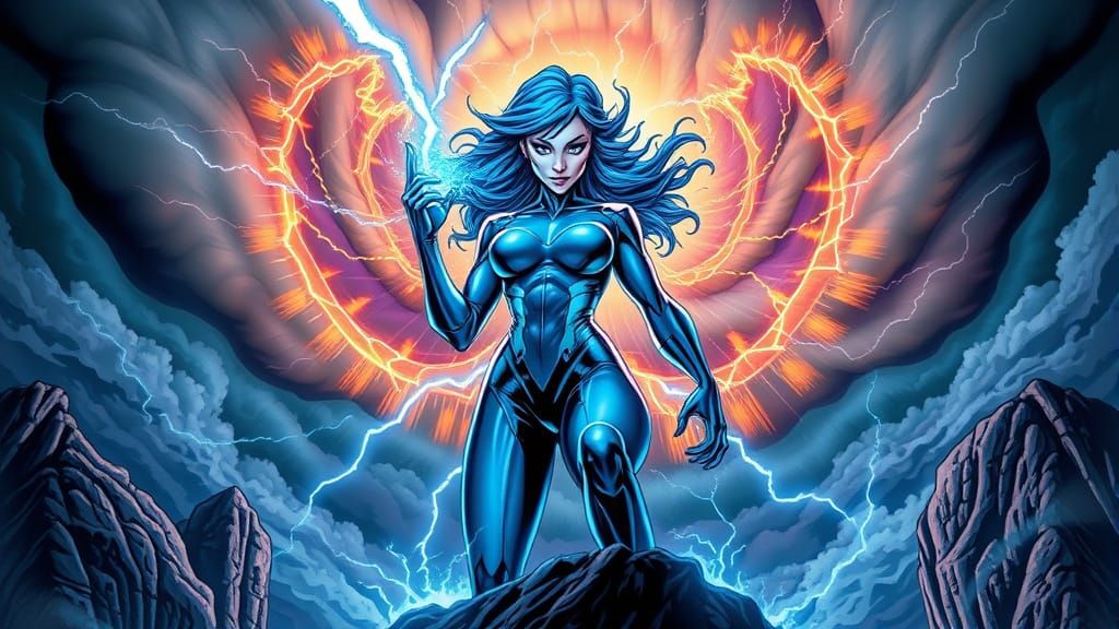 Electric Villainess Commands the Storm: Comic Book Art