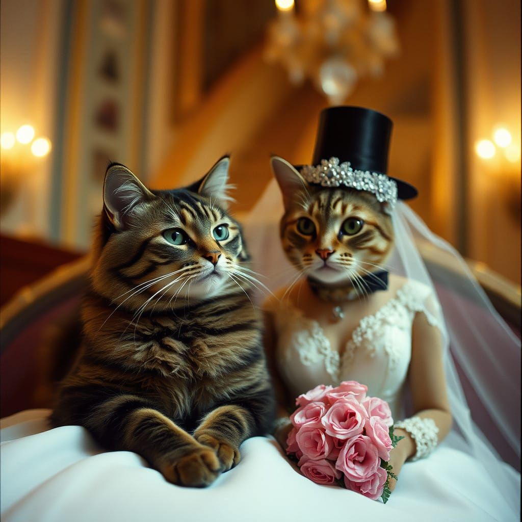 Stunning Cinematic Feline Wedding in Film Noir Style