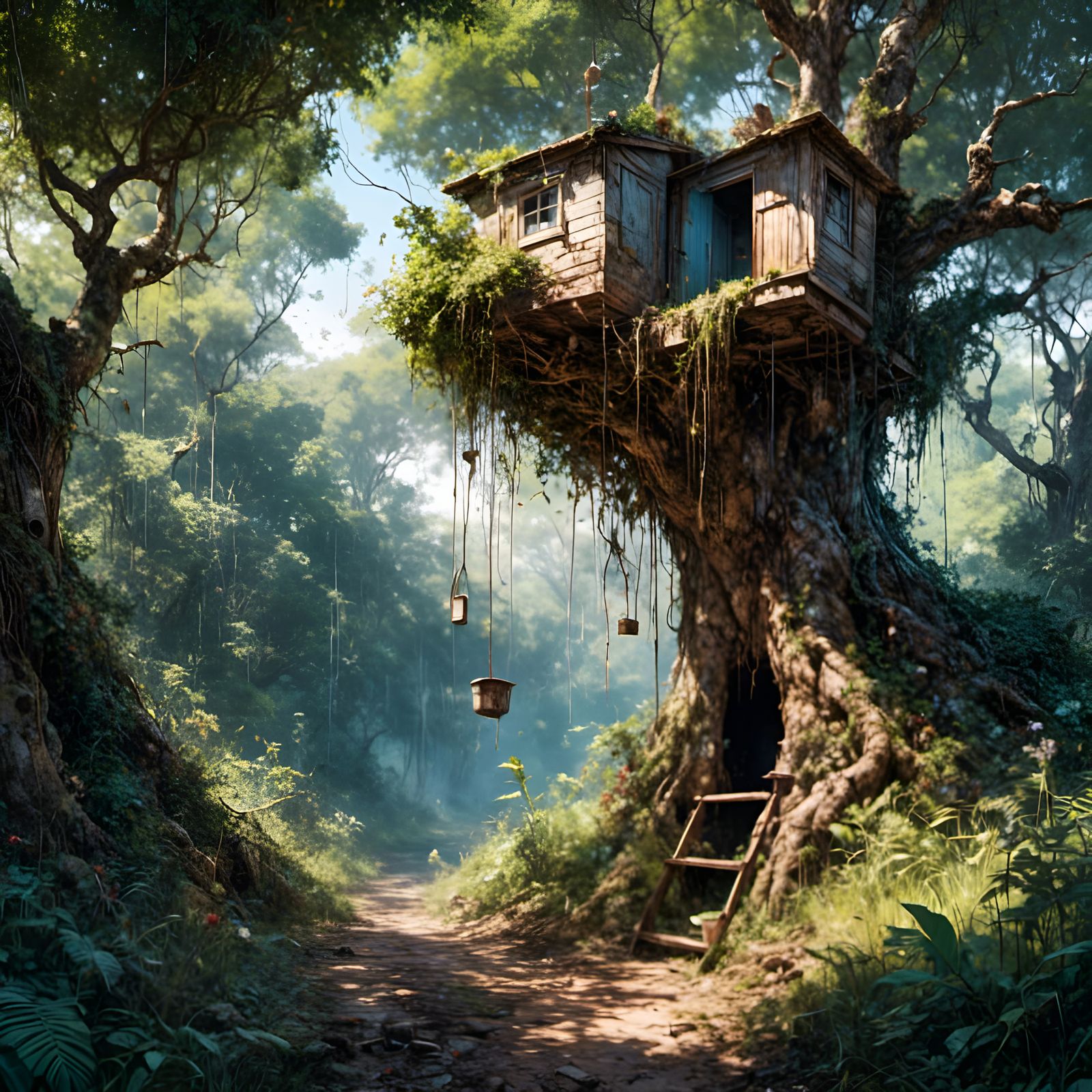 Toilet Hanging From Tree in Graffiti Style