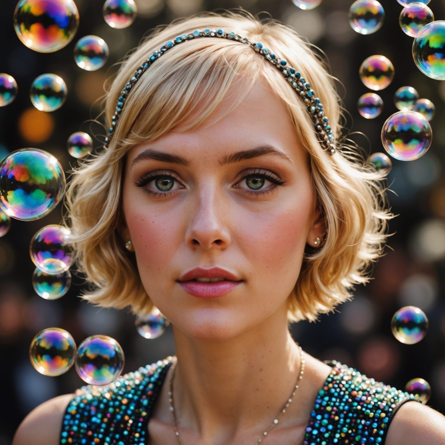 1920s Flapper Portrait with Bubbles in Professional Style