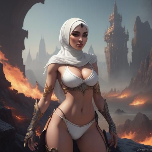 Person Wearing Hijab in Detailed Digital Painting