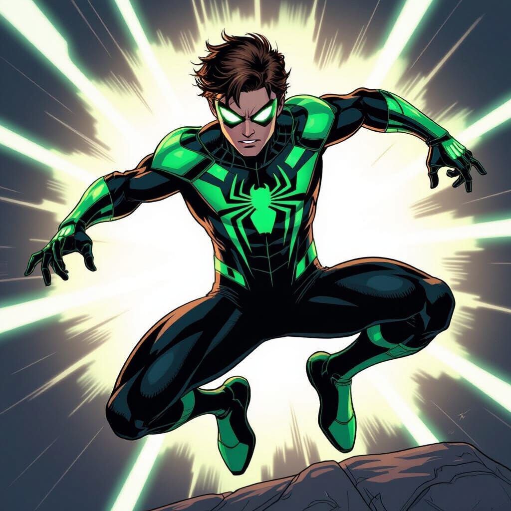 Spidersona Suit in Neon Green and Brown Marvel Comics Style
