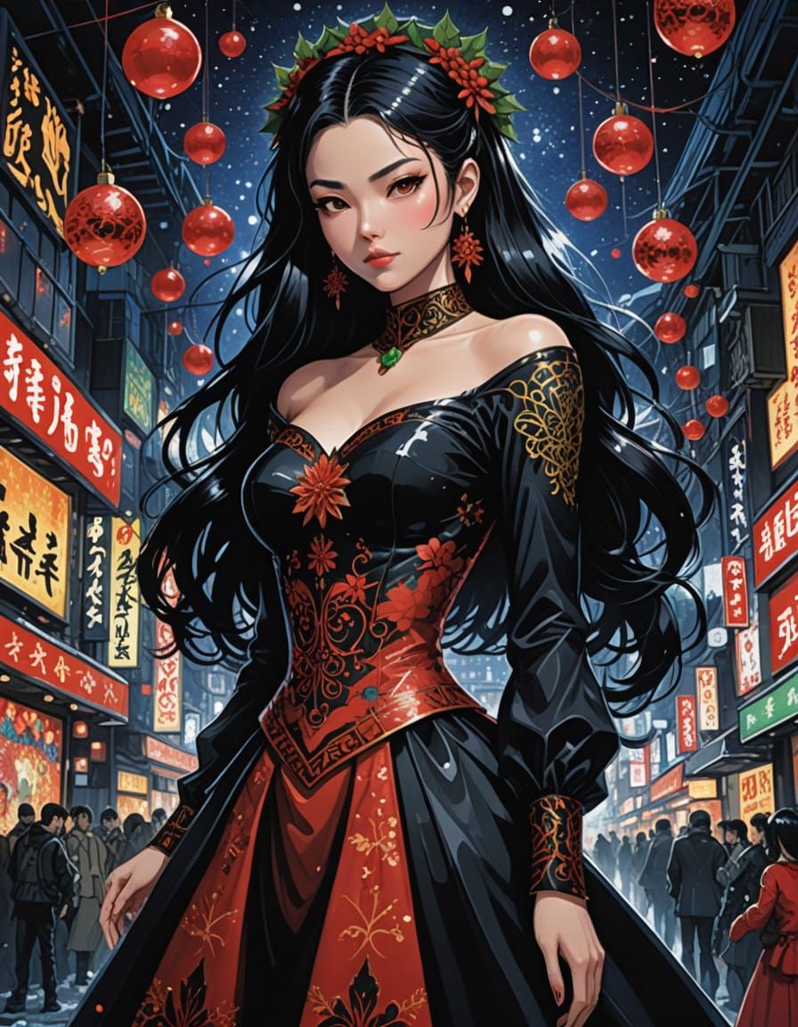 Vibrant Christmas Princess in Anime Style