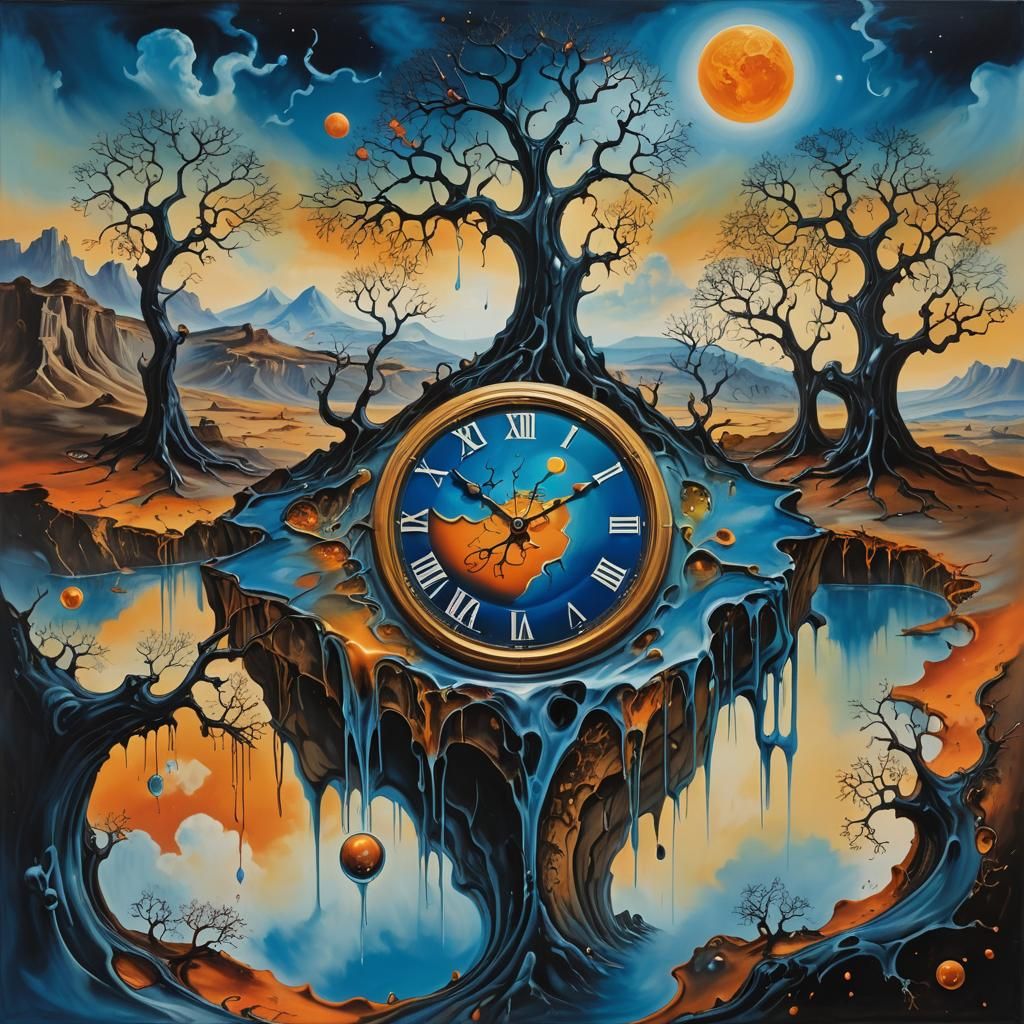 Melting Planet in Dreamscape: A Surrealist Oil Painting