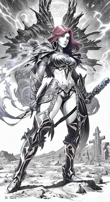 Sorceress and Dragon in Comic Book Style