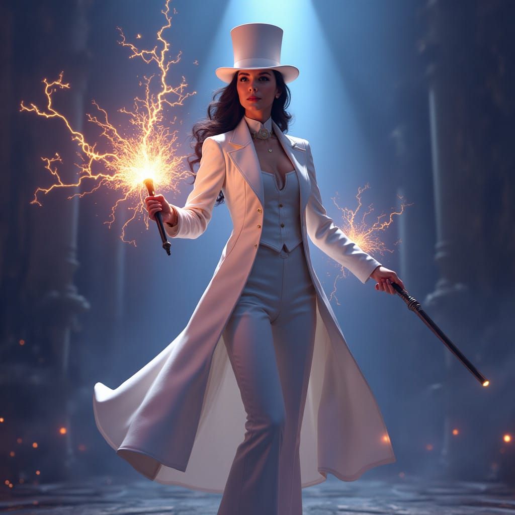 Zatanna Zatara in Elegant White Attire with Magical Stick