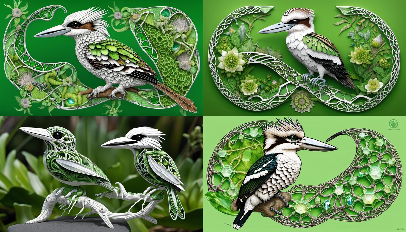 Australian Kookaburra in Celtic Green Tourmaline Setting