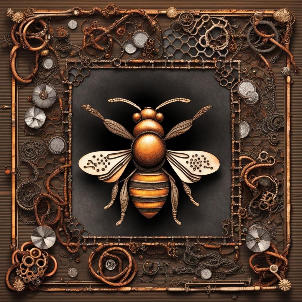 Bee Mixed Media Collage with Zentangle Patterns