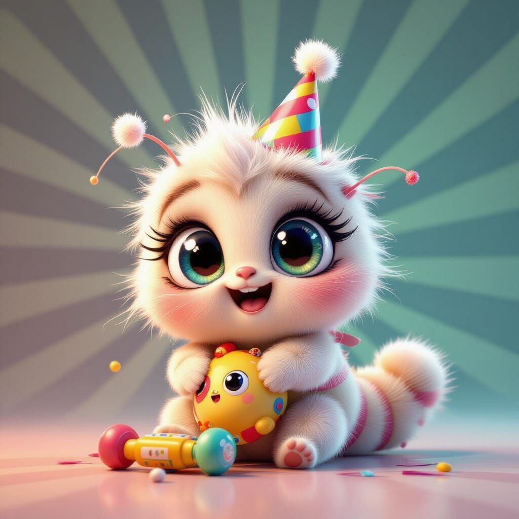 Kawaii Caterpillar Embracing Toy in 3D Digital Art