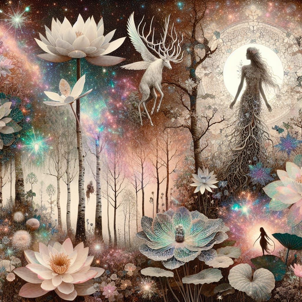 Cosmic Floral Dreamscape in Whimsical Fantasy Style