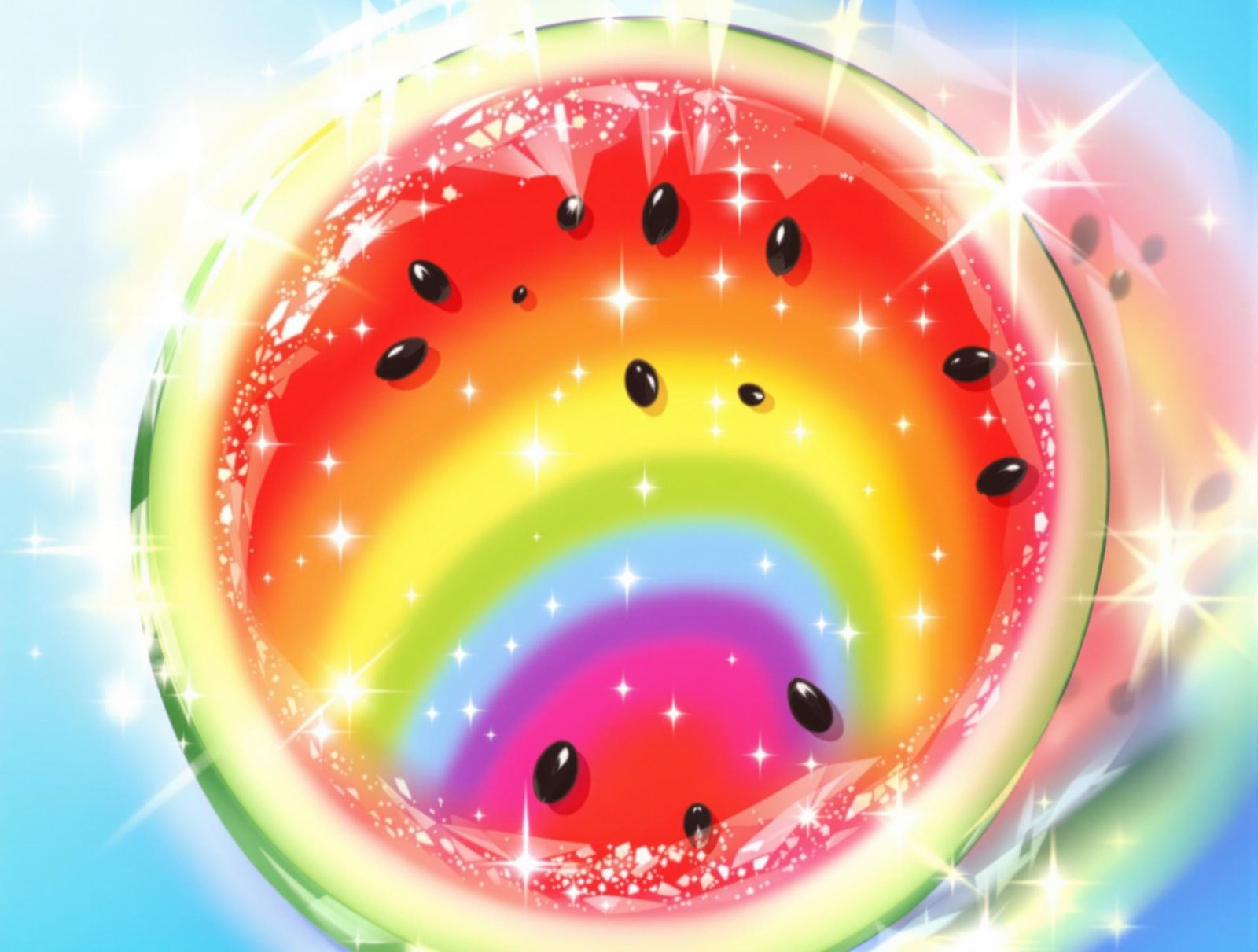 Rainbow Watermelon Slice in Anime Style