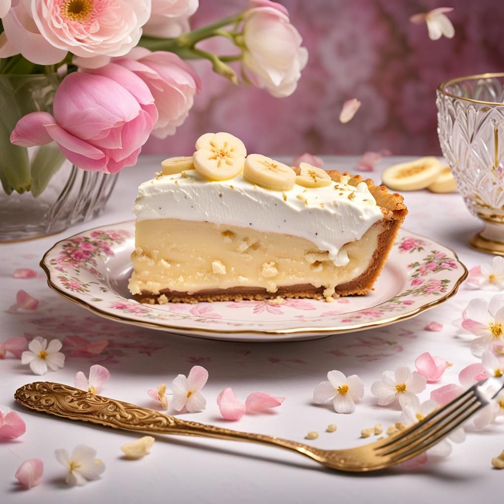 Delicious Banana Cream Pie with Vintage Floral Plate