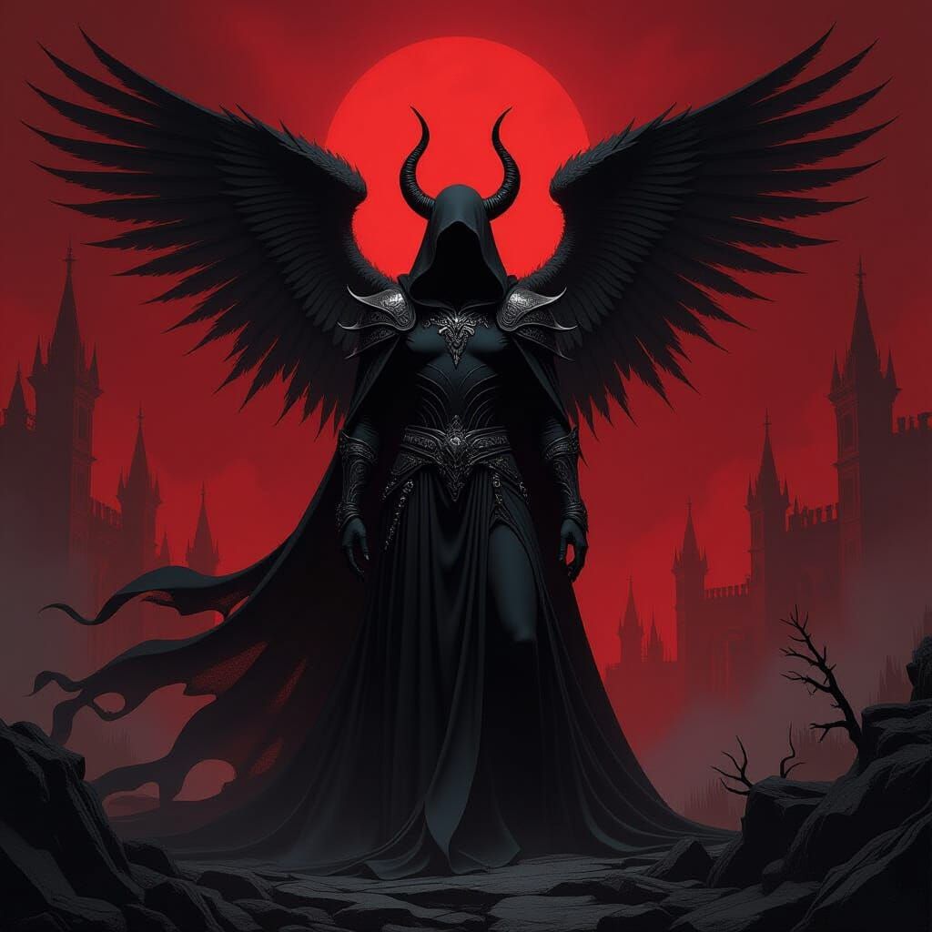 Dark Angel Belial in Gothic Horror Scenery