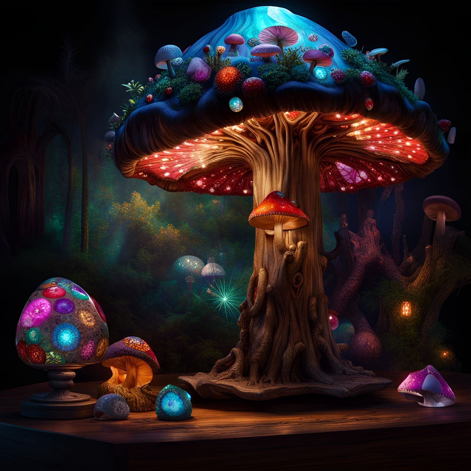 Gemstone Shroom Tiffany Lamp in Fairytale Wonderland